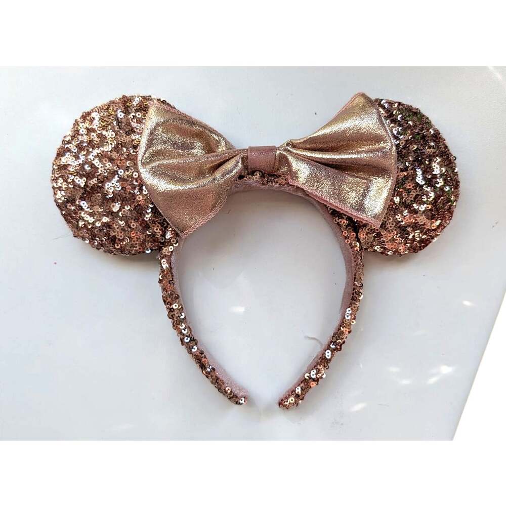Disney Parks Briar Rose Gold Sequin Minnie Mouse Ears Shimmer Bow Band